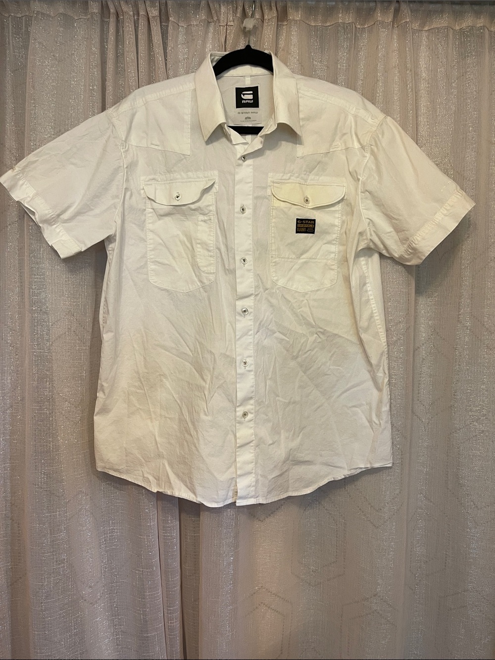 G-Star White Short Sleeve Button-Front Pocket Shirt